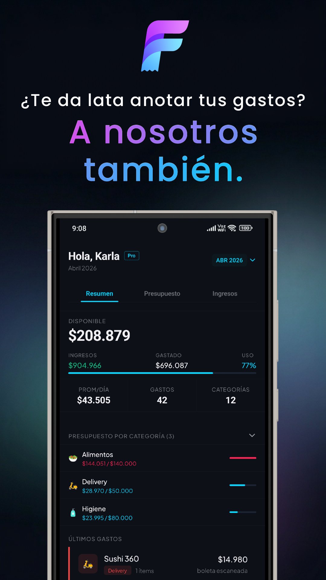 Hero de Fintastik con dashboard de gastos
