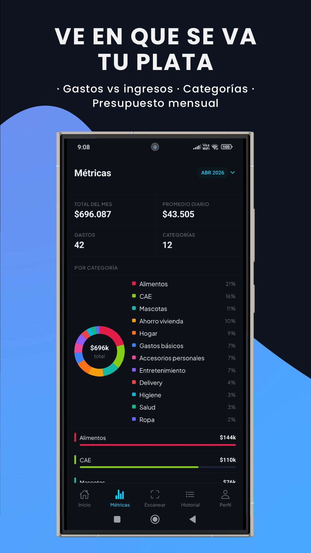 Métricas: ve en qué se va tu plata por categoría